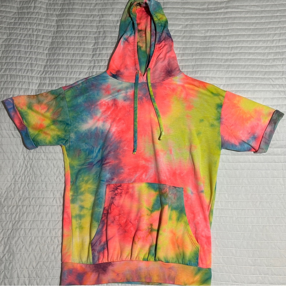 First Love By Lovelyn Hoodie Sweatshirt Women's S Short Sleeve Tie Dye Pullover